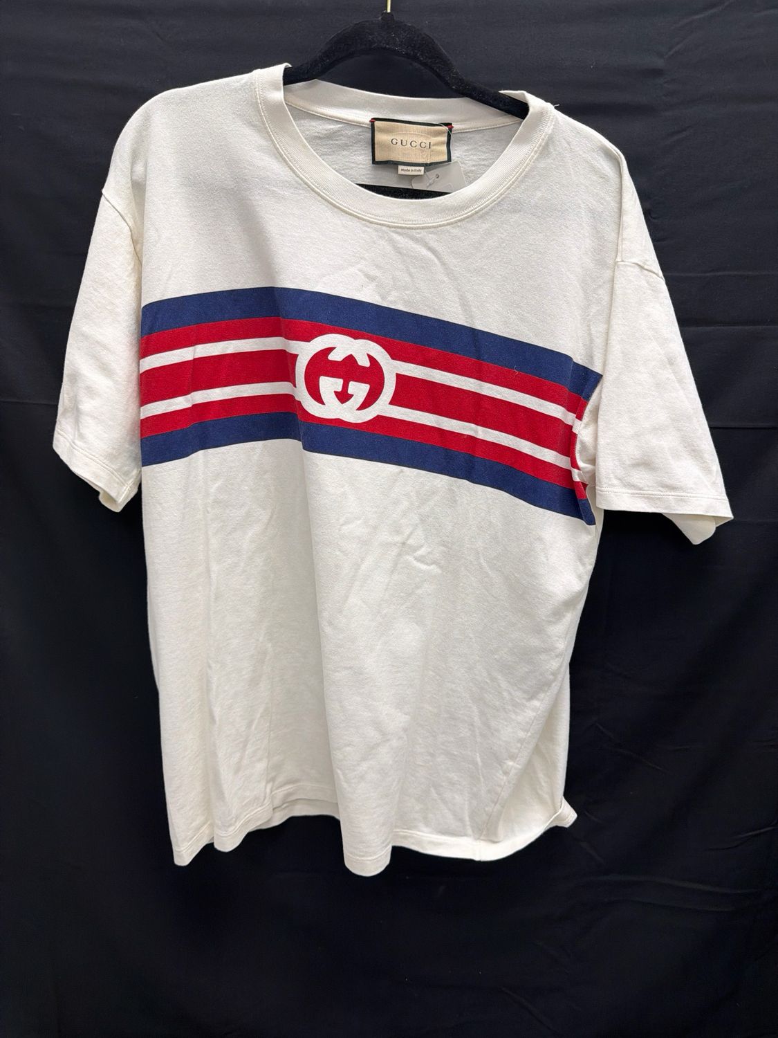 Gucci Cream/Navy/Red T-Shirt Sz S