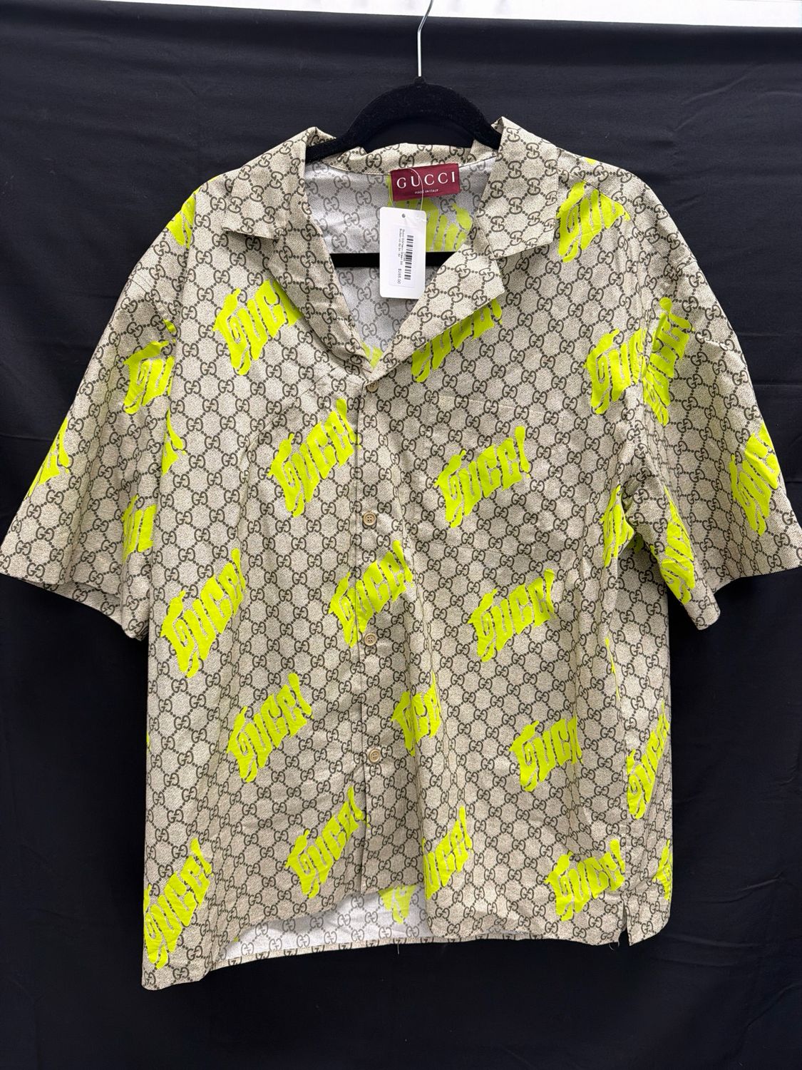 Gucci GG/Neon Green SS Button Up Sz 54