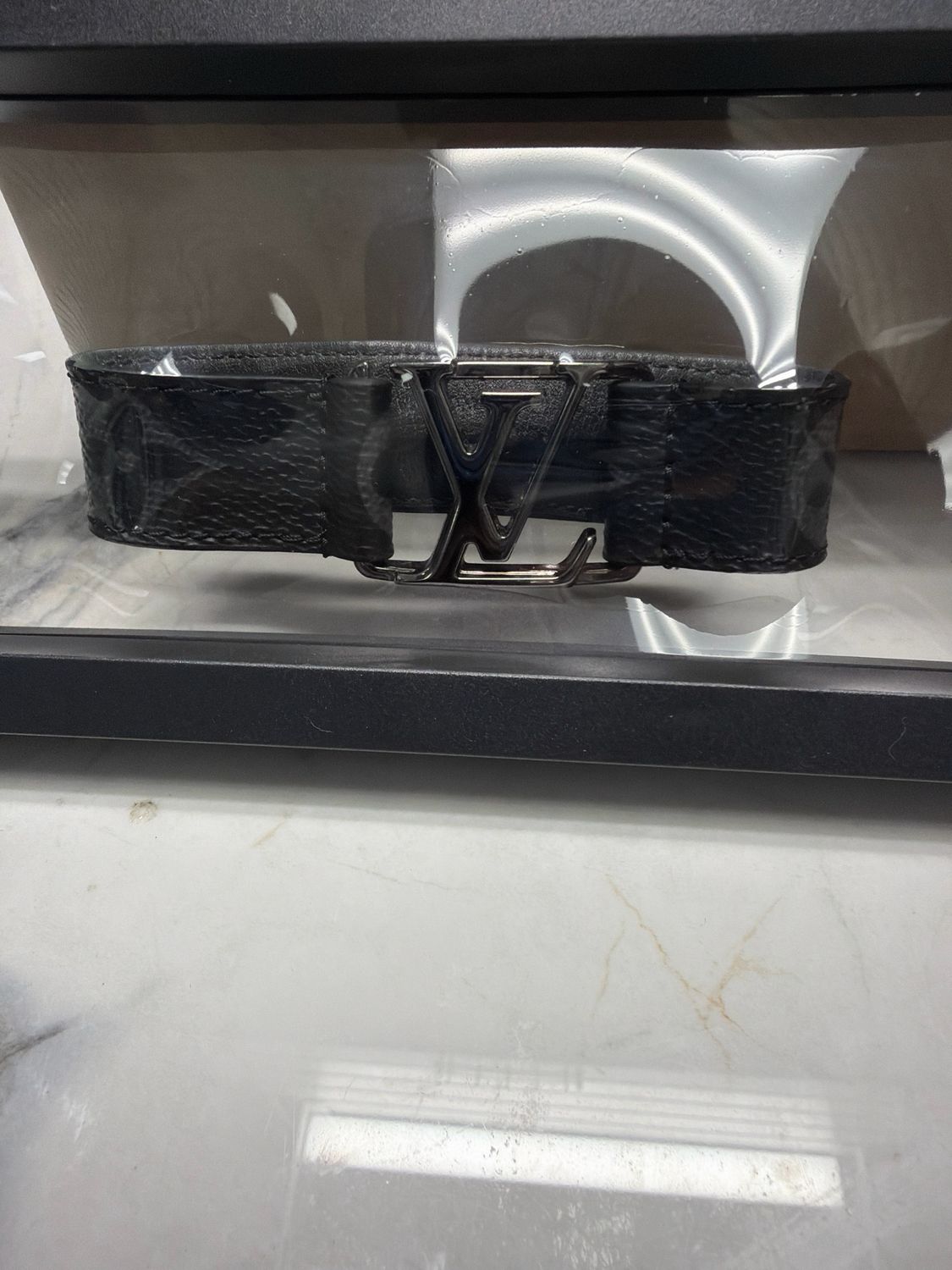 Louis Vuitton Leather Bracelet Black Mono Sz 21