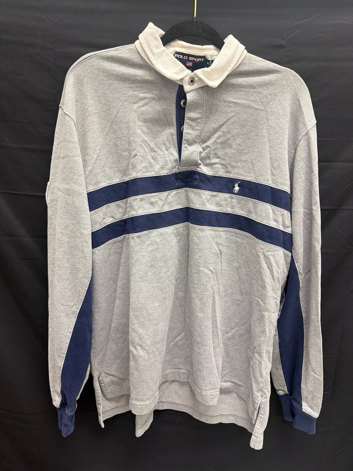 Ralph Lauren Polo Sport Long Sleeve Shirt Grey/Navy Stripe Sz 2XL