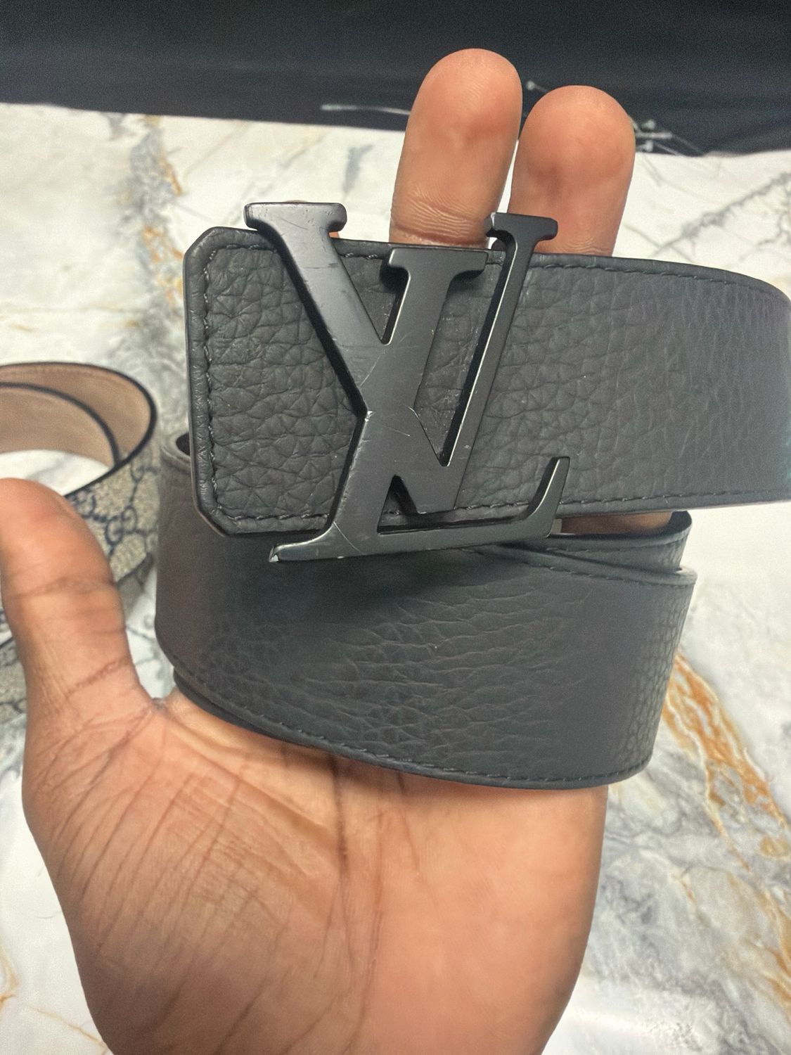 Louis Vuitton Belt Black Textured Sz 36