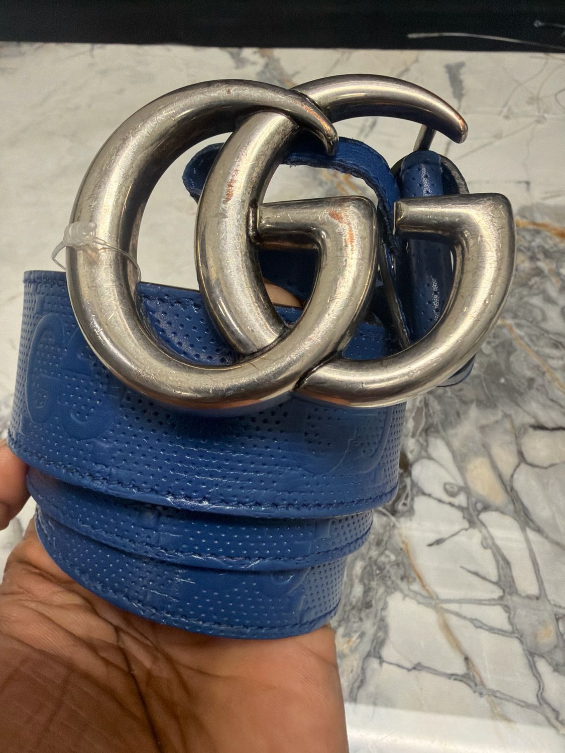 Gucci Belt Blue GG Buckle Sz 34