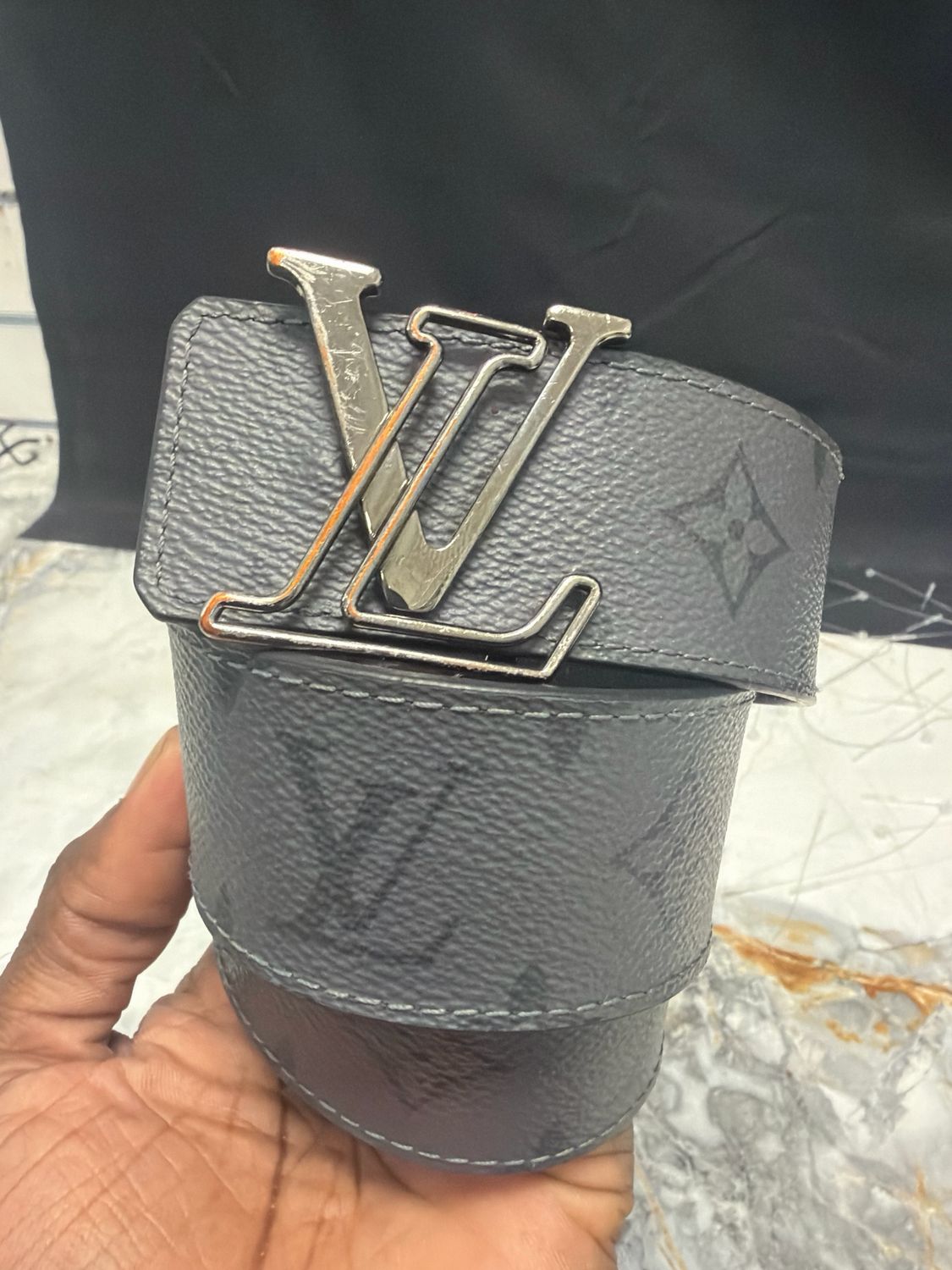 Louis Vuitton Belt Grey Monogram Sz 36