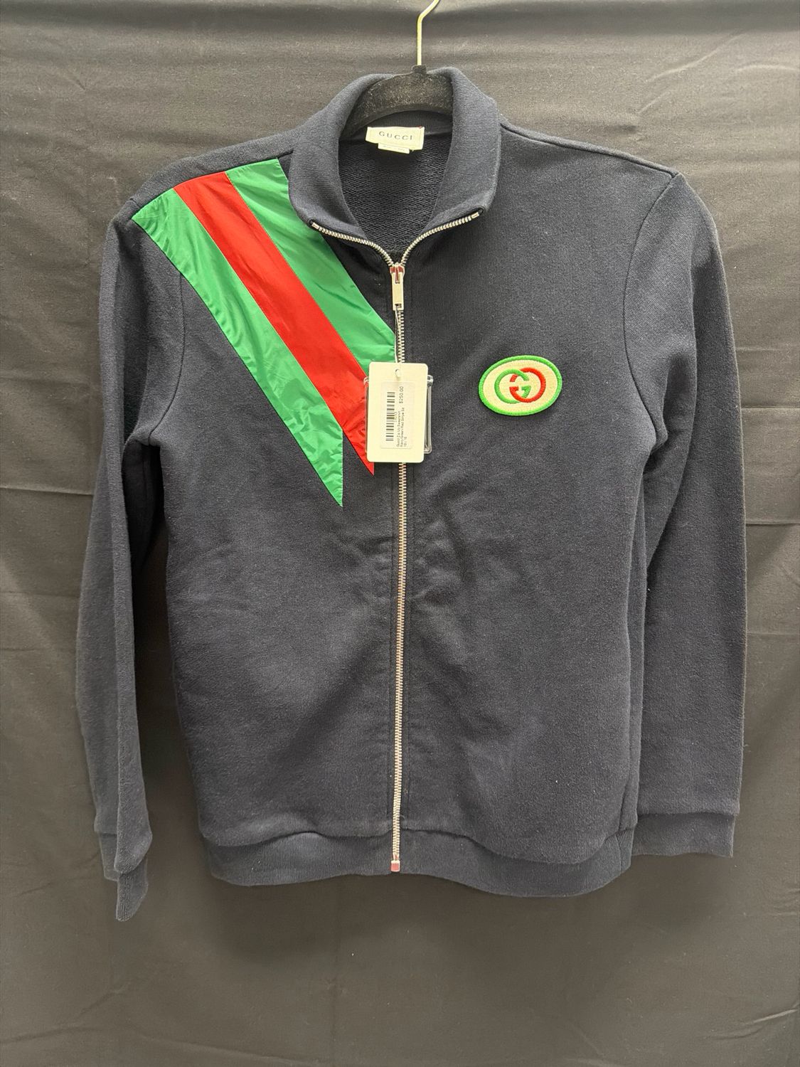 Gucci Zip Up Sweatshirt Navy/Green/Red Stripe Sz 10