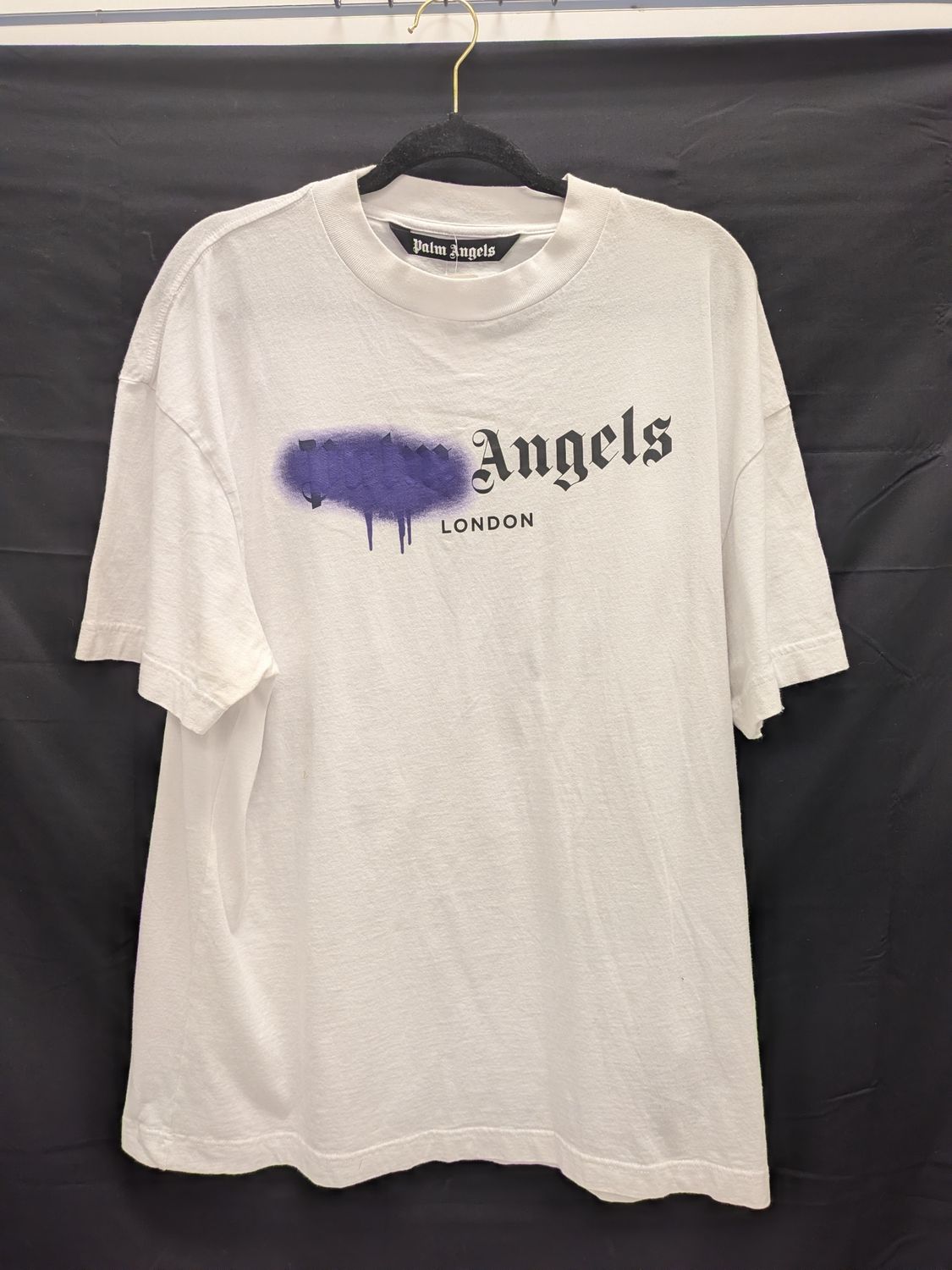 Palm Angels White T-Shirt Purple Spray Sz 2XL