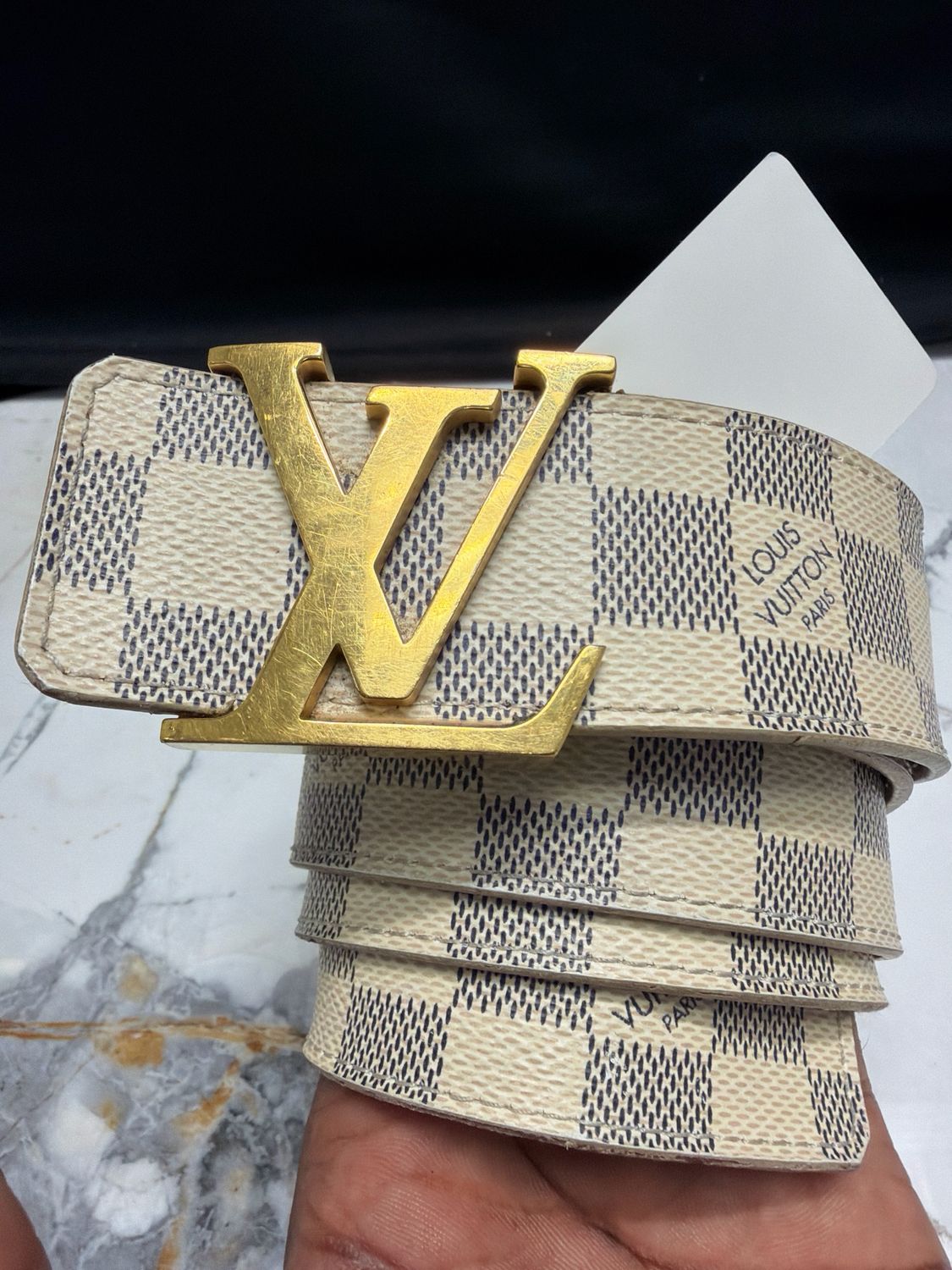 Louis Vuitton Tan Checkered Belt Sz 38
