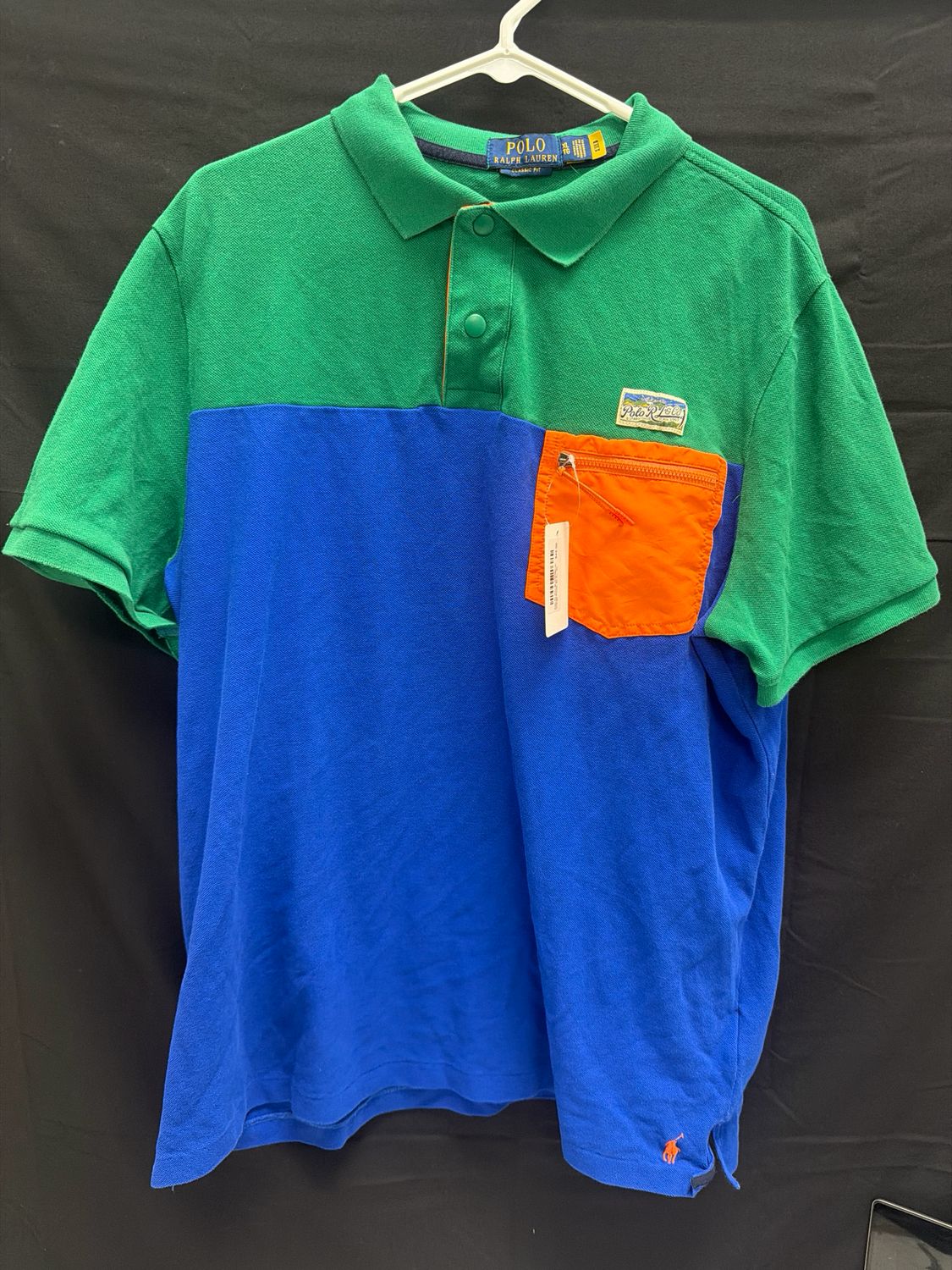 Polo RL Polo Blue/Green w/ Orange Pocket Sz XL