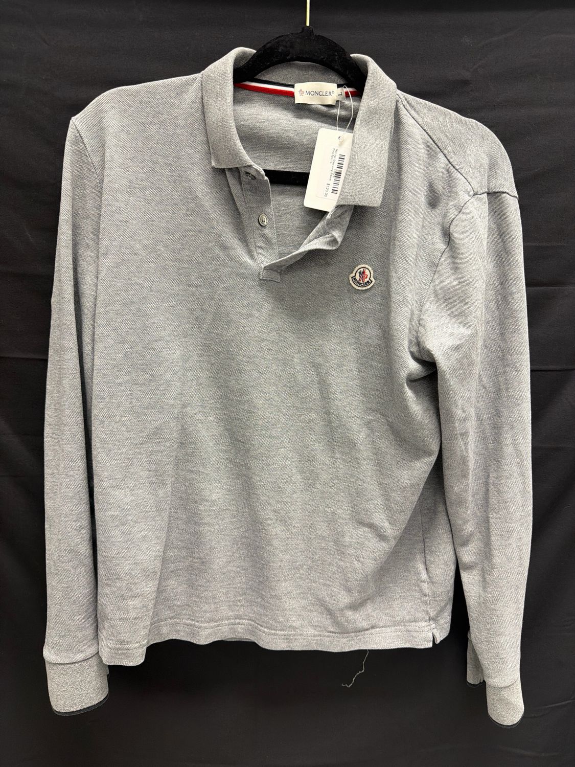 Moncler Grey Long Sleeve Polo Sz L