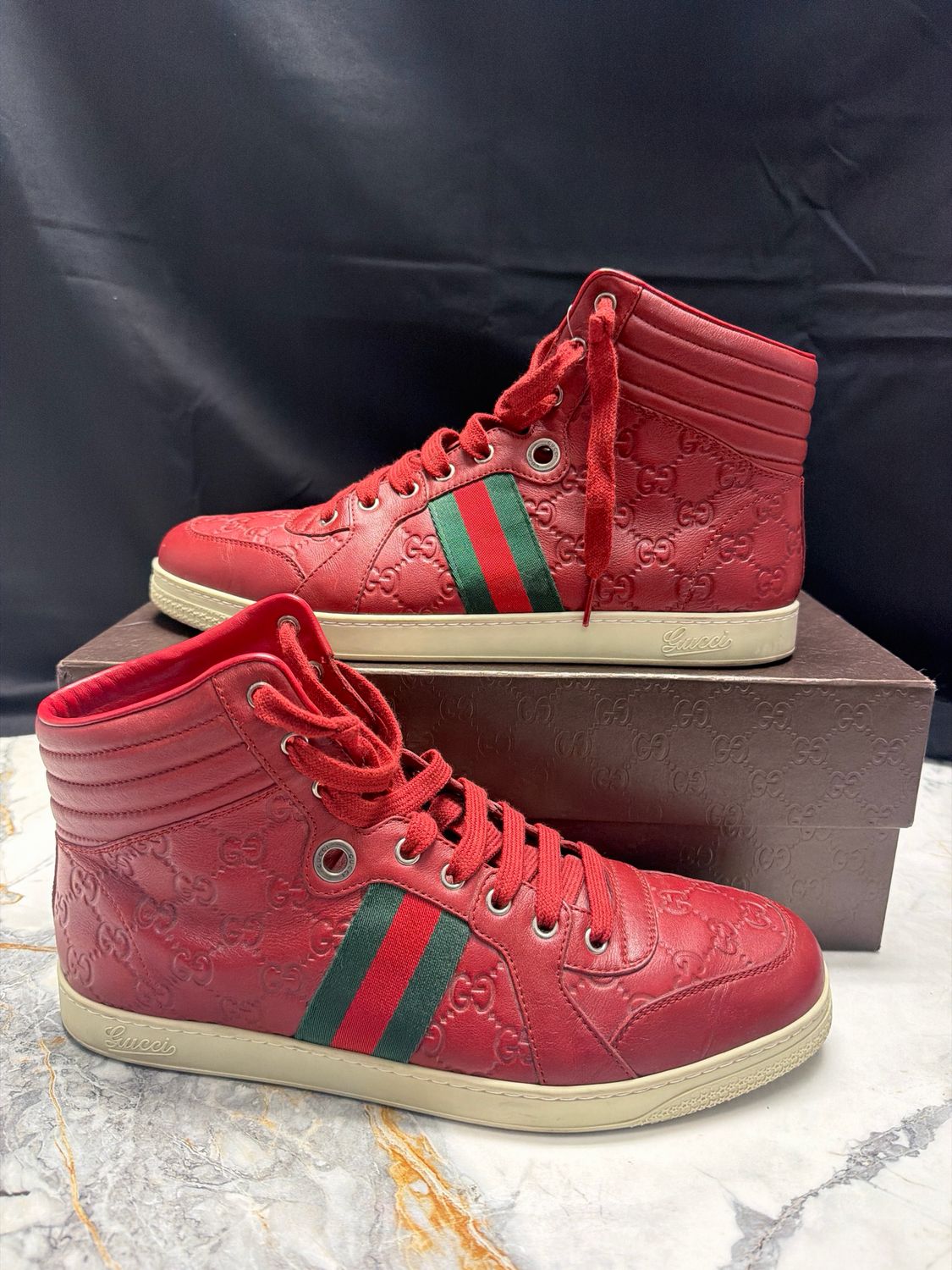 Gucci Red Guccissima Leather Web Detail Hi Top w/ Box Sz 11