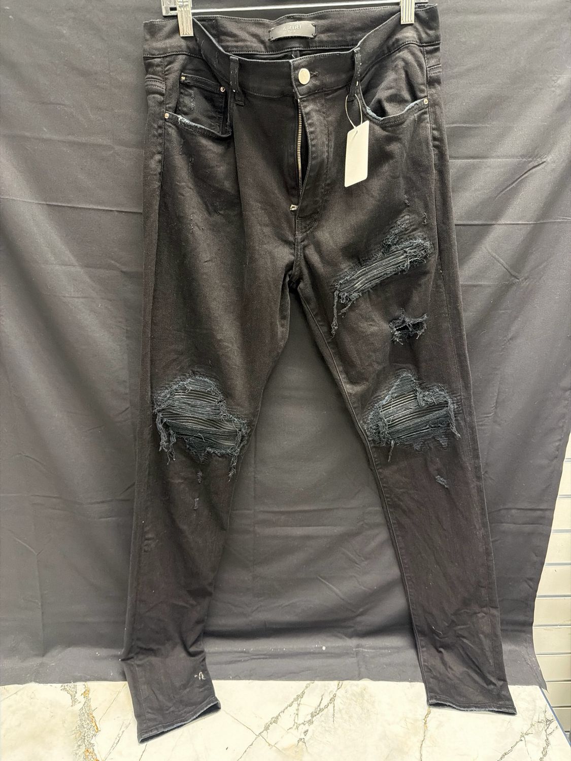 Amiri MX1 Panelled Distressed Jeans Black Sz 36