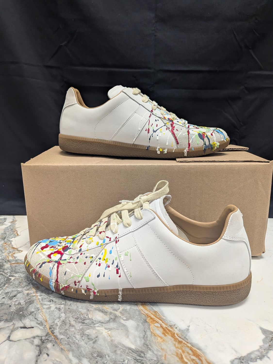 Maison Margiela White Paint Splat Gats (no box) Sz 9
