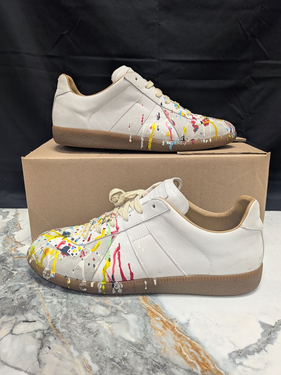 Maison Margiela White Paint Splat Gats (no box) Sz 11