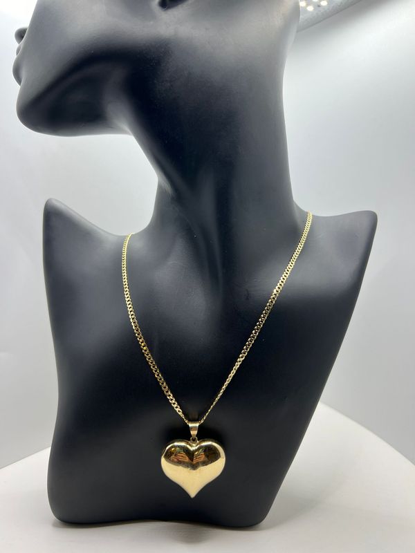 Cadena corte brillo italiana con dije de corazón 14K