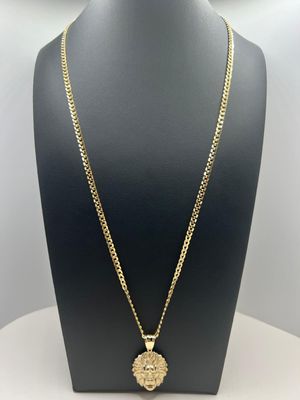 Cadena corte brillo de hombre con dije de león 10K