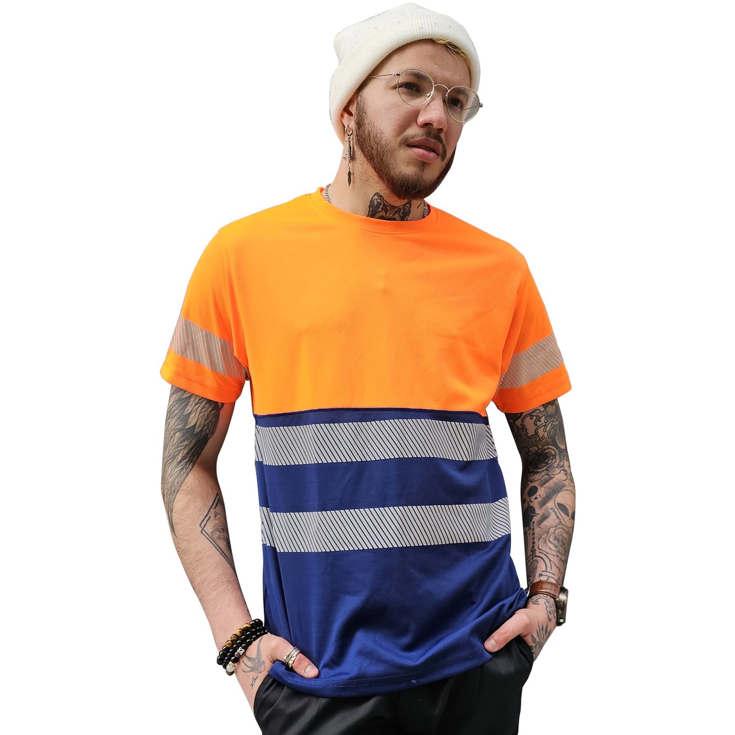 TSO122 - T-SHIRT ORANGE NAVY