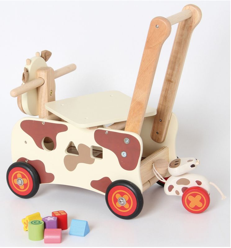 Carrello primi passi in legno MUCCA