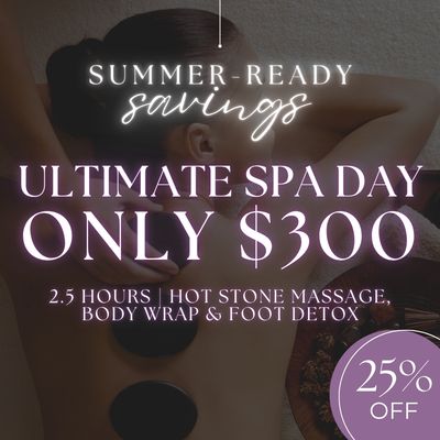 Ultimate Spa Day  | Hot Stone Massage, Body Wrap &amp; Foot Detox
