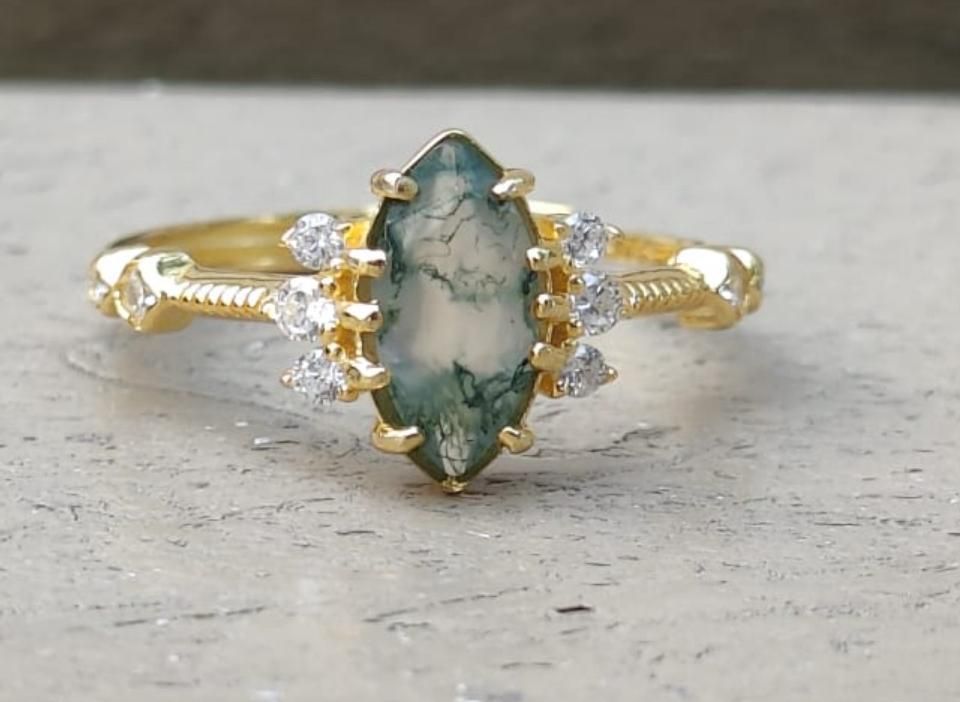Moss Agate 18k Gold Plated Ring - Layla
