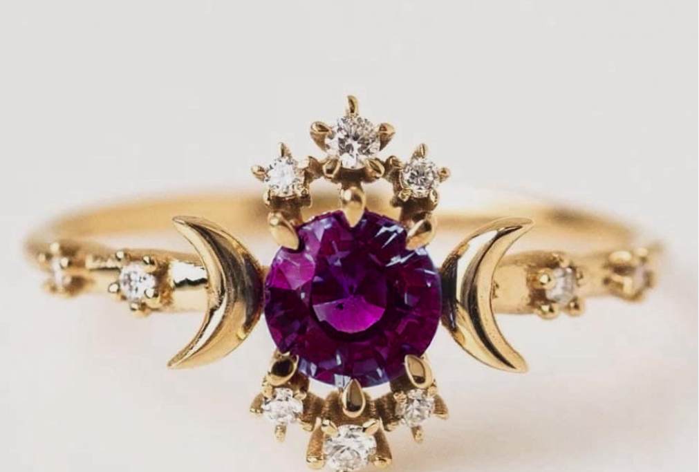 Natural Rhodolite Garnet 18k Gold Plated Ring -  Amal