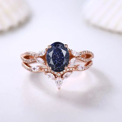 Sterling Silver Blue Sandstone Ring Set