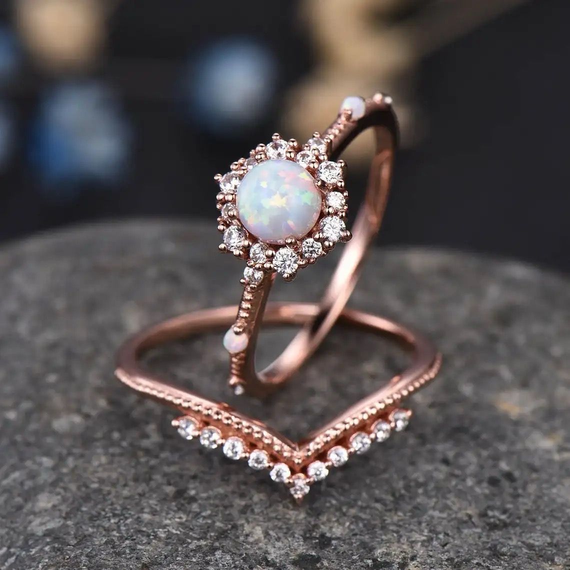 Rose Gold Stacking Opal Ring