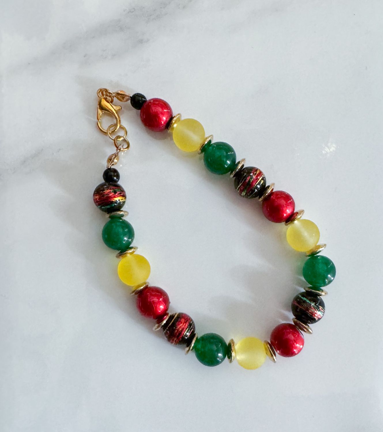 Red, Yellow, Green Beaded Clasp Bracelet