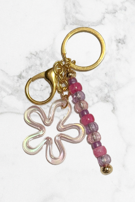 Pink and Purple Floral Keychain