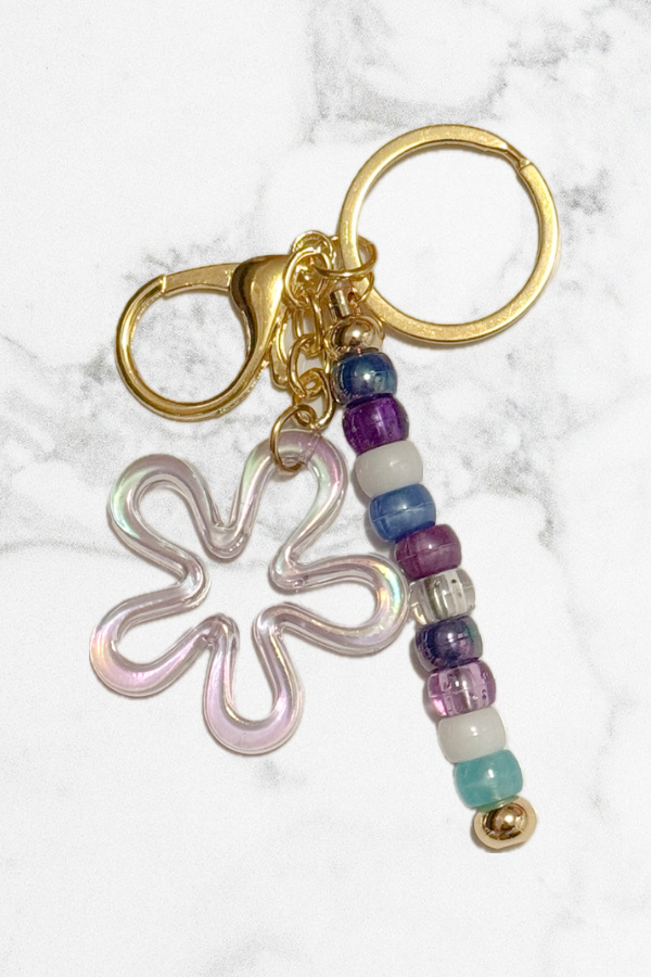 Purple, Blue, and White Floral Keychain