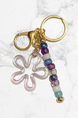 Purple, Blue, and White Floral Keychain