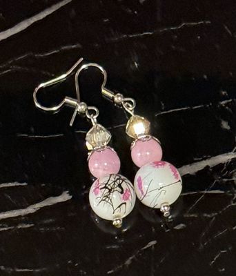 Purple And White Earrings, Stainless Steel