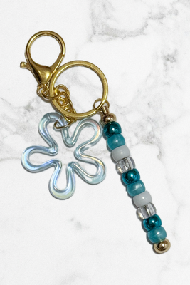 Blue and White Floral Keychain