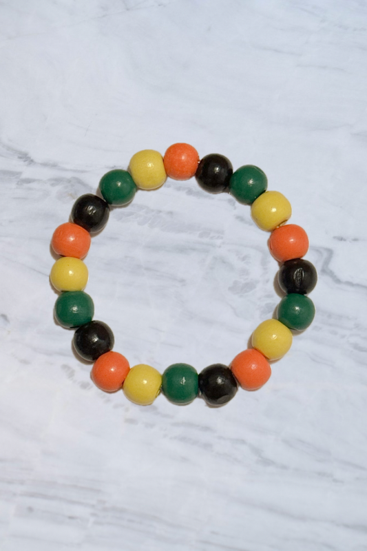 Orange, Yellow, Green, Black Beaded Elastic Bracelet