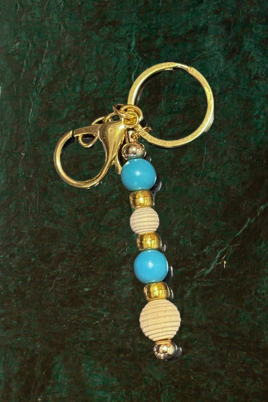 Turquoise, Neutral, Gold Keychain