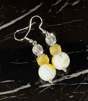 Yellow And White Earrings, Stainless Steel
