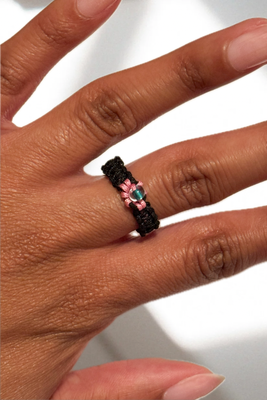 Pink And Black Braided Ring w/ Blue Bead