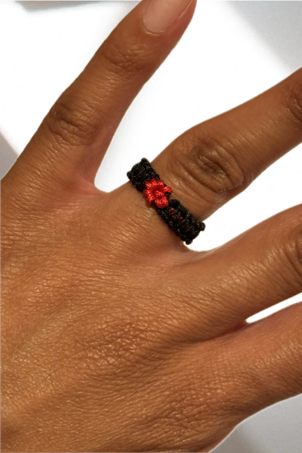 Red And Black Braided Ring