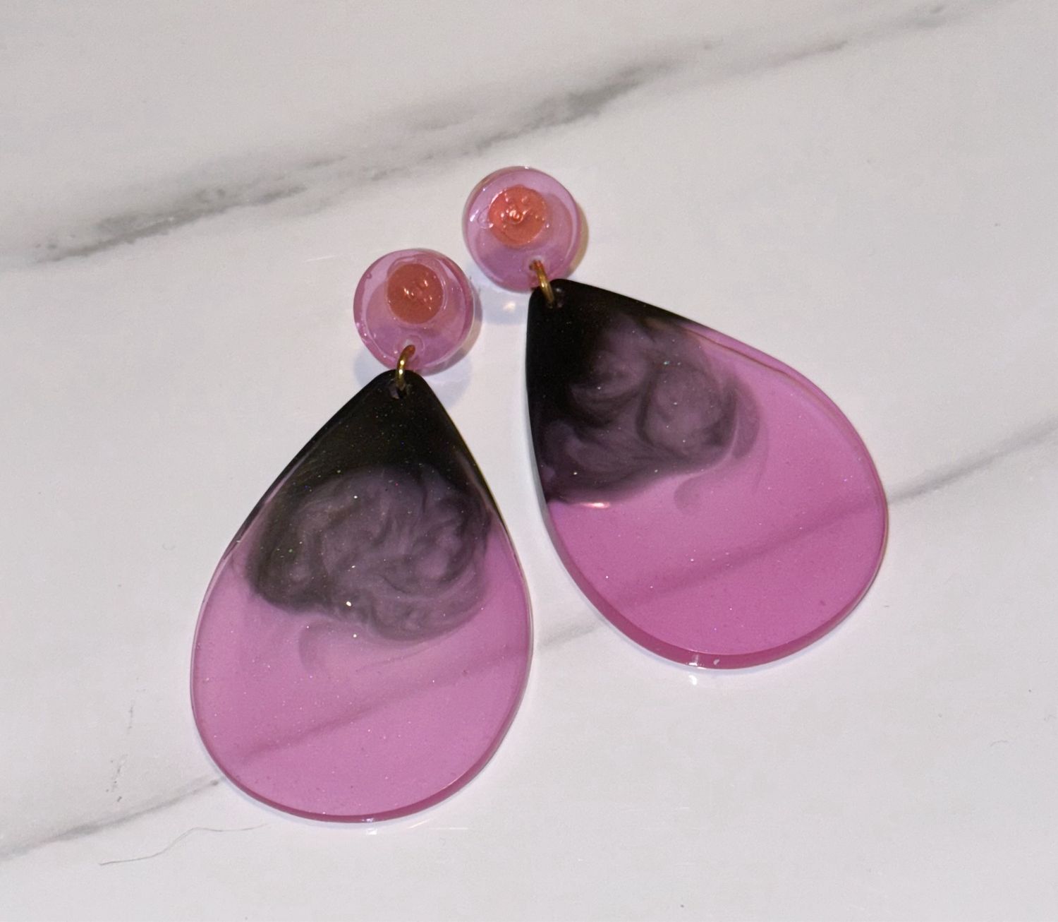 Black and Pink Teardrop Stud Earrings