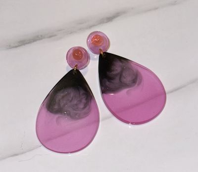 Black and Pink Teardrop Stud Earrings