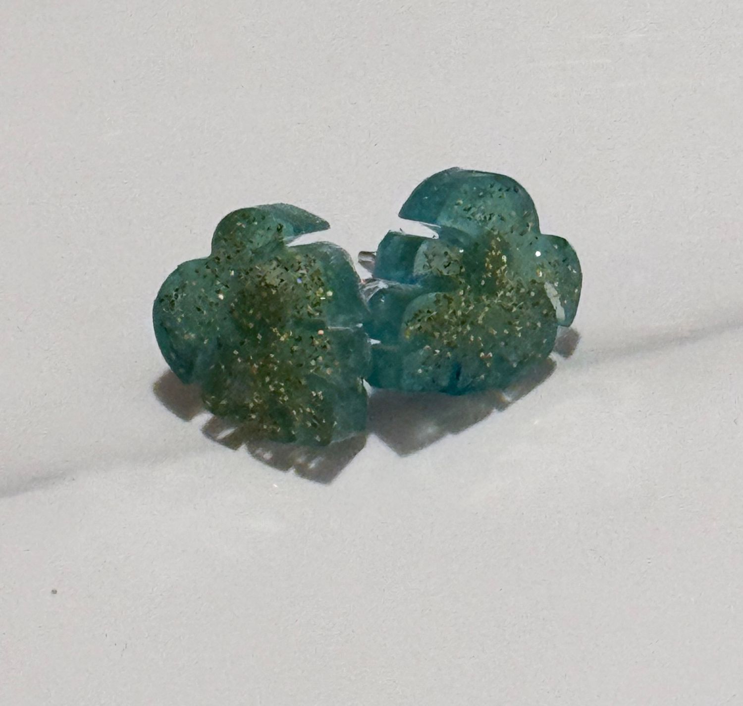 Sparkling Gold and Green Tropical Leaf Stud Earrings