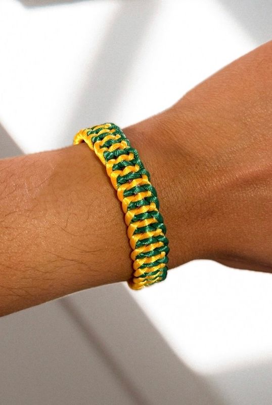 Thick Green, Purple, and Gold Braided Bracelet, Adjustable