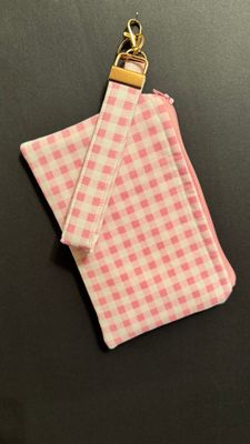 Pink Gingham Key Fob and Wristlet Set