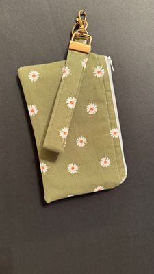 Green and White Floral Key Fob and Wristlet Set