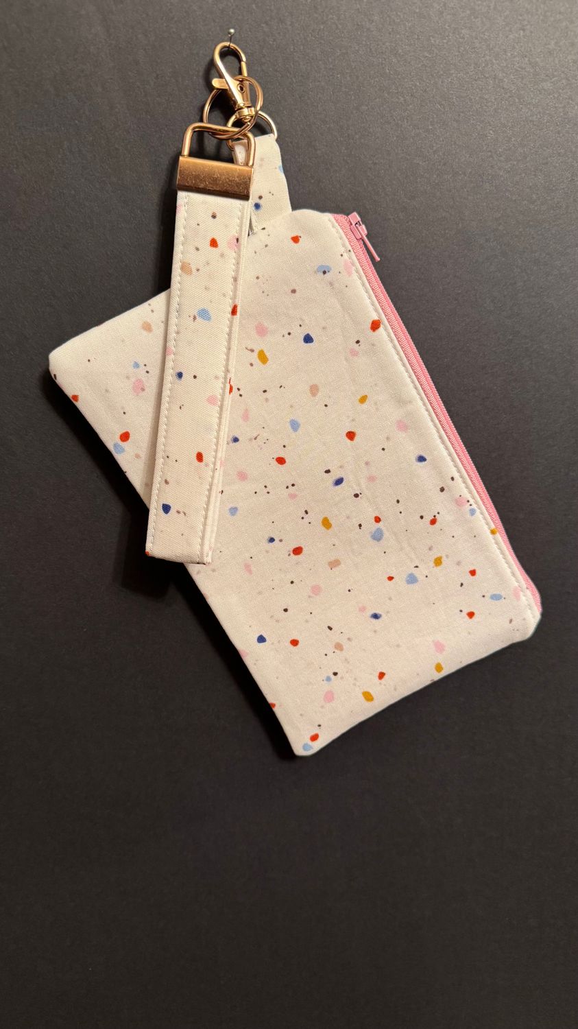 White Speckled Key Fob and Wristlet Set