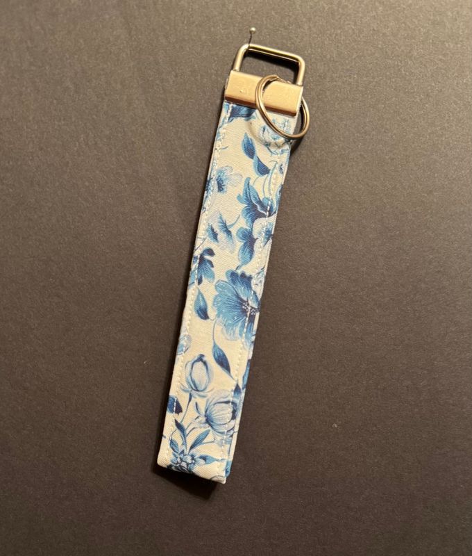 Blue and White Floral Key Fob