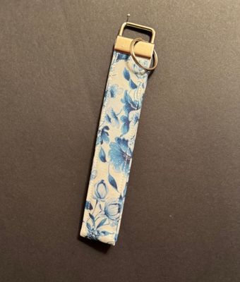 Blue and White Floral Key Fob