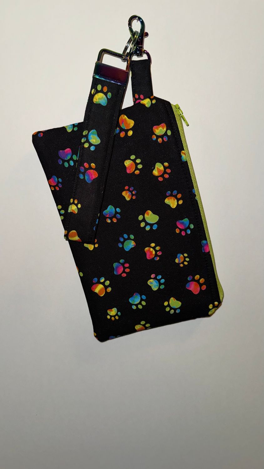 Black and Colorful Paw Print Key Fob and Wristlet Set