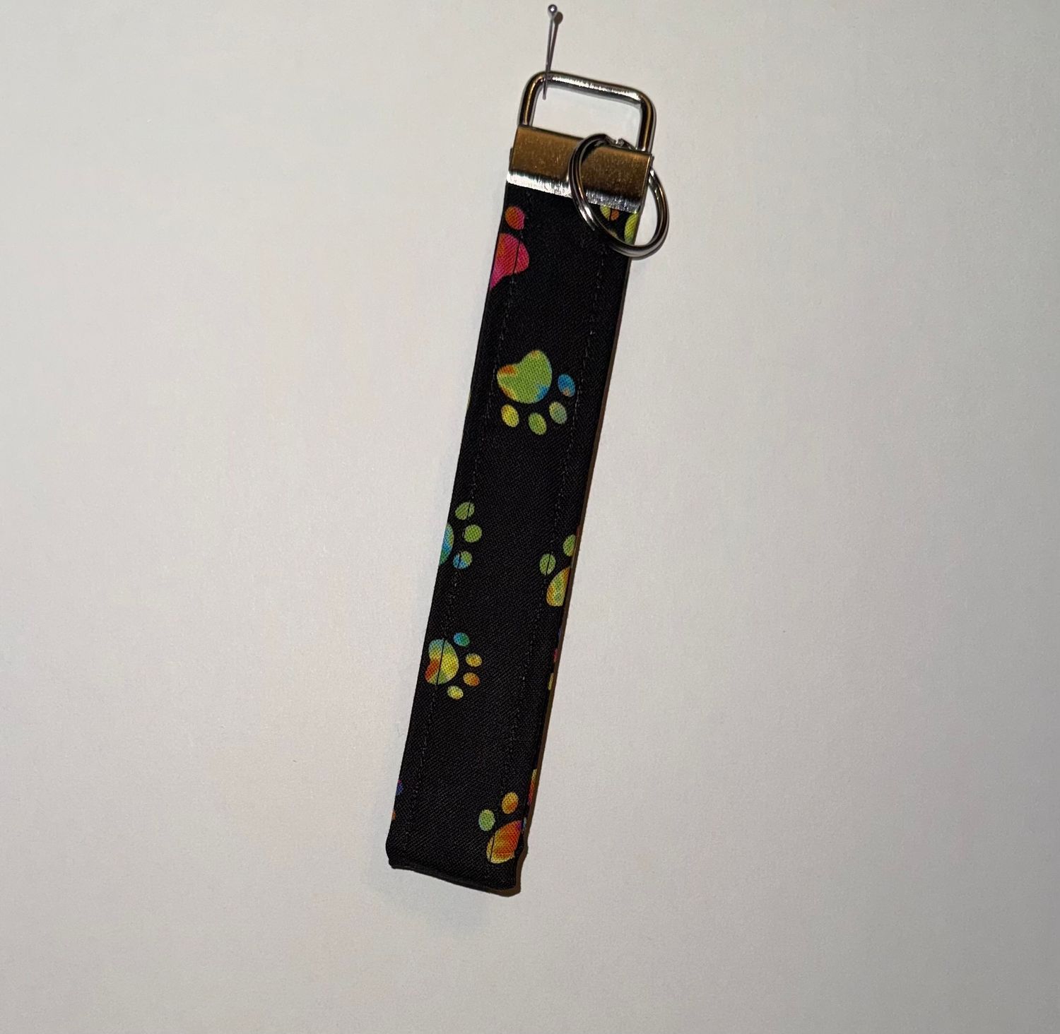 Black and Colorful Paw Print Key Fob