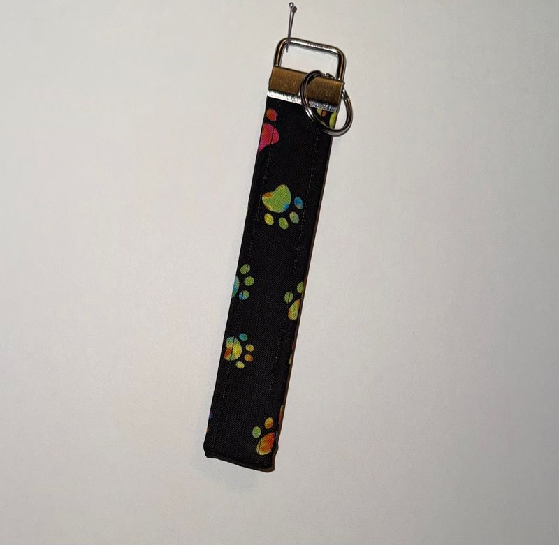 Black and Colorful Paw Print Key Fob