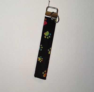 Black and Colorful Paw Print Key Fob