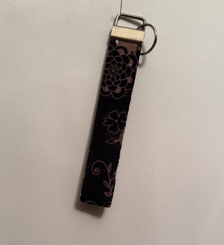 Black and Neutral Floral Print Key Fob